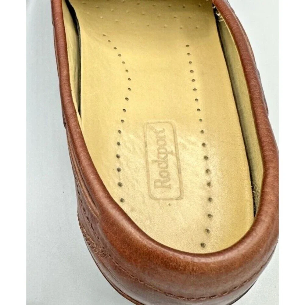 Rockport - men's brown leather shoes w fringes M4044 - low heel -‎ size 9.5